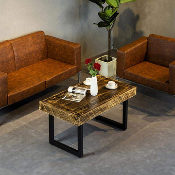 Vintage Industrial Coffee Table Rectangular Distressed Wood Accent Table Metal in Black Finish-Richsoul-Coffee Tables,Furniture,Living Room Furniture